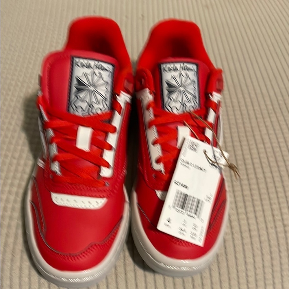 Reebok Red and White Sneakers Classic Low-Top Design
